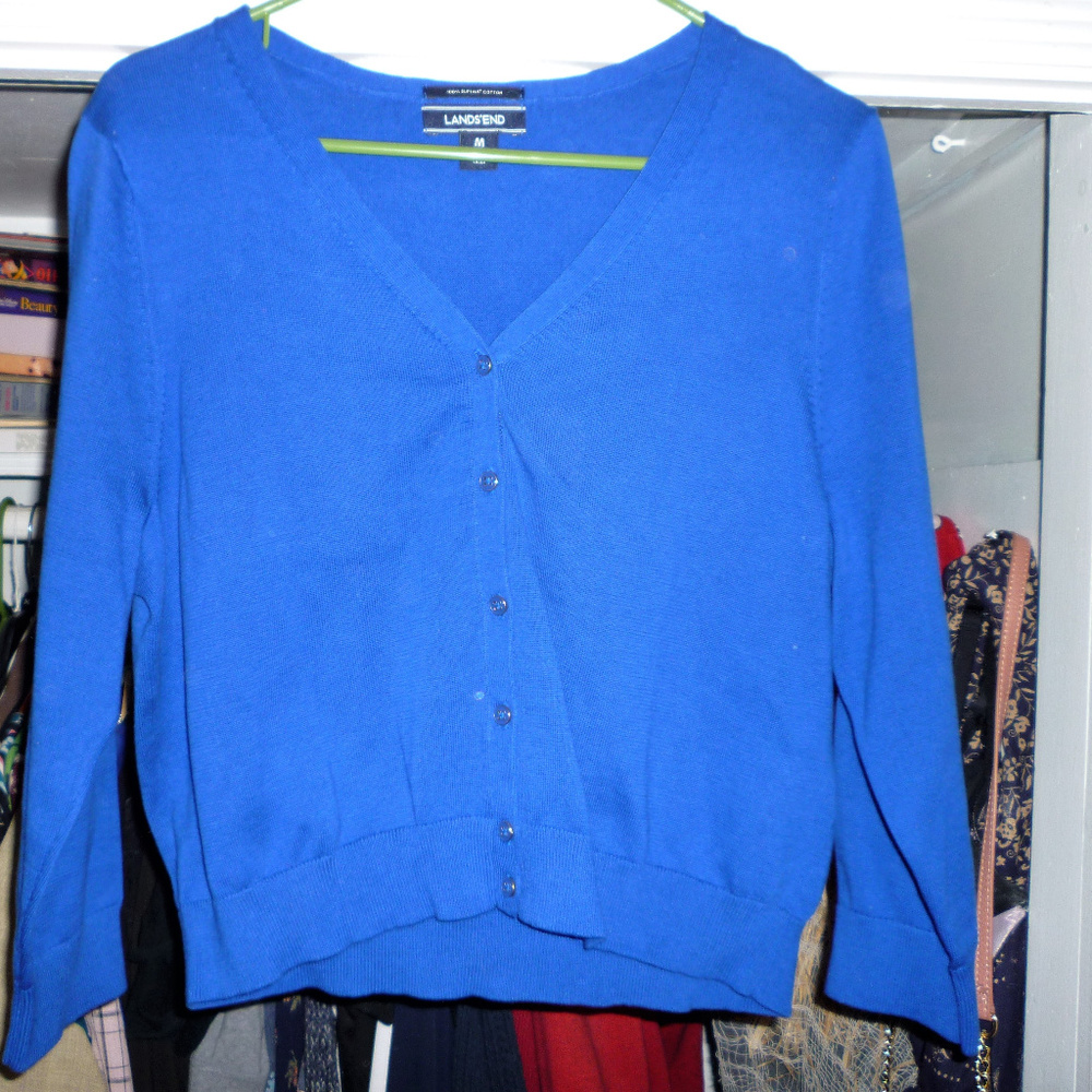 Lands End M/10-12 100% supima cotton sweater blue